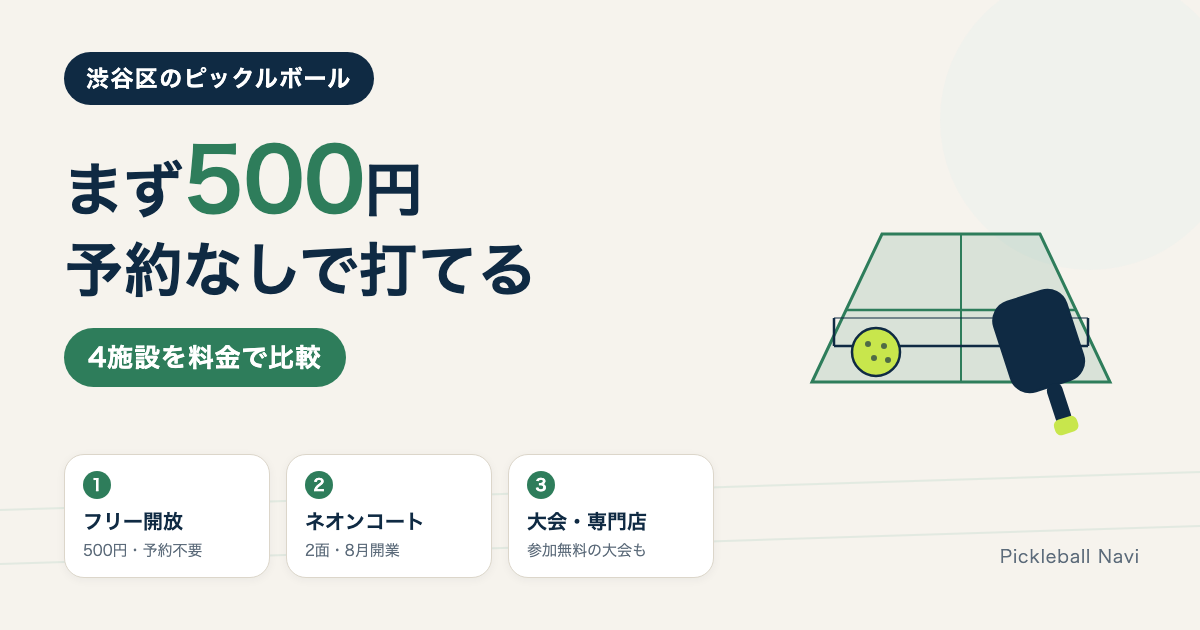 渋谷区でピックルボールができる場所｜500円のフリー開放とネオンコート2面｜渋谷・幡ヶ谷・初台【2026年8月】