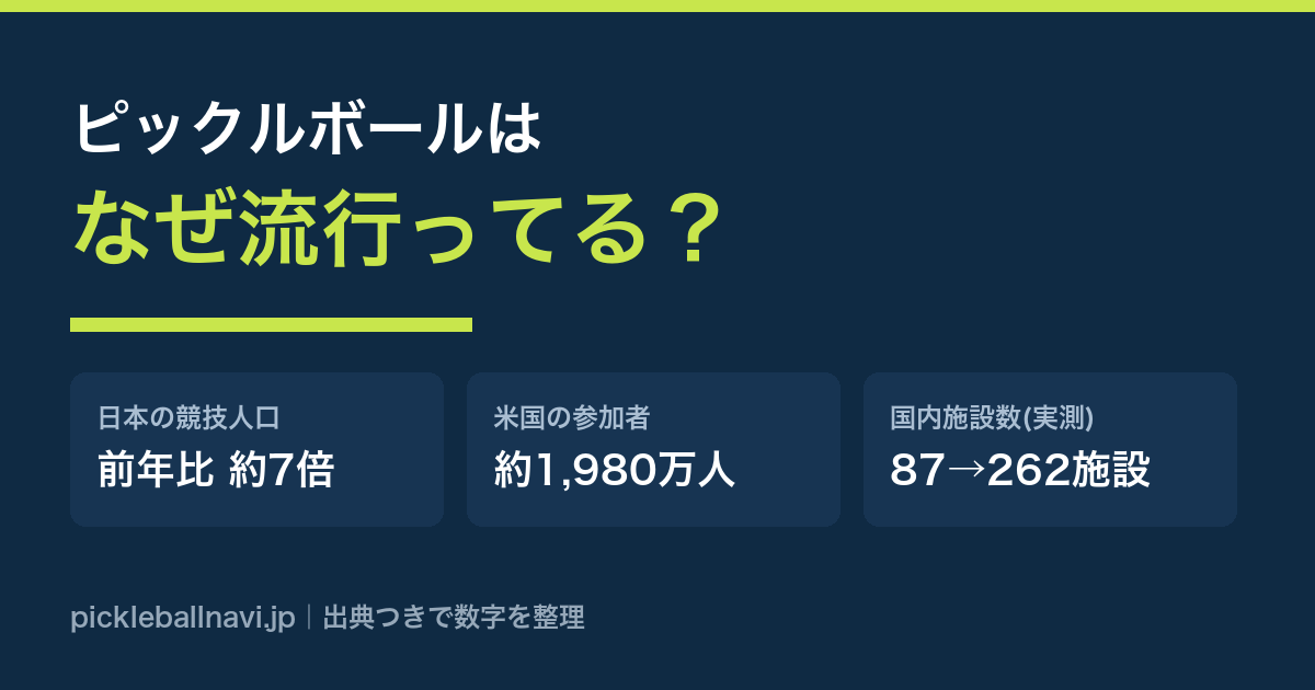 ピックルボールはなぜ流行ってる 日本の競技人口前年比約7倍 米国約1980万人 国内施設数87から262