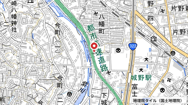 城野体育館の所在地の地図（出典: 地理院タイル／国土地理院）