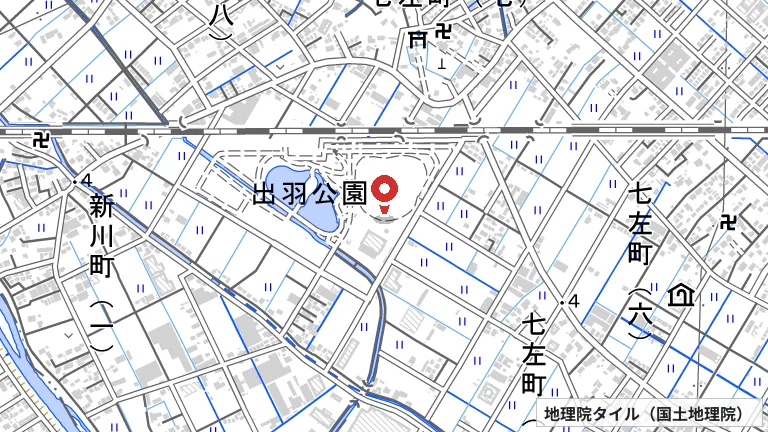 越谷市立西体育館の所在地の地図（出典: 地理院タイル／国土地理院）