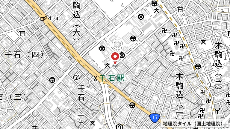 文京区立駕籠町小学校の所在地の地図（出典: 地理院タイル／国土地理院）