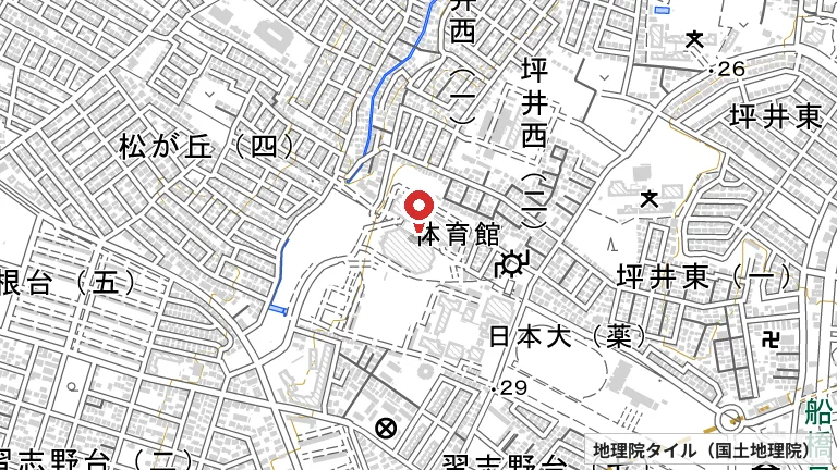 船橋アリーナの所在地の地図（出典: 地理院タイル／国土地理院）