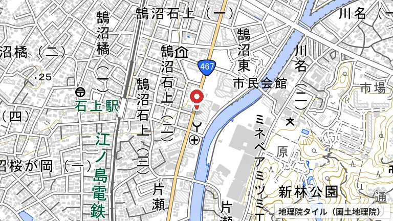 藤沢市秩父宮記念体育館の所在地の地図（出典: 地理院タイル／国土地理院）
