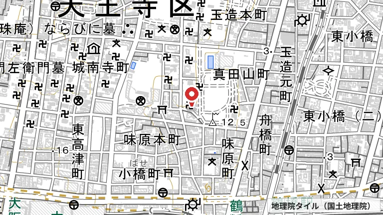大阪市立天王寺スポーツセンターの所在地の地図（出典: 地理院タイル／国土地理院）