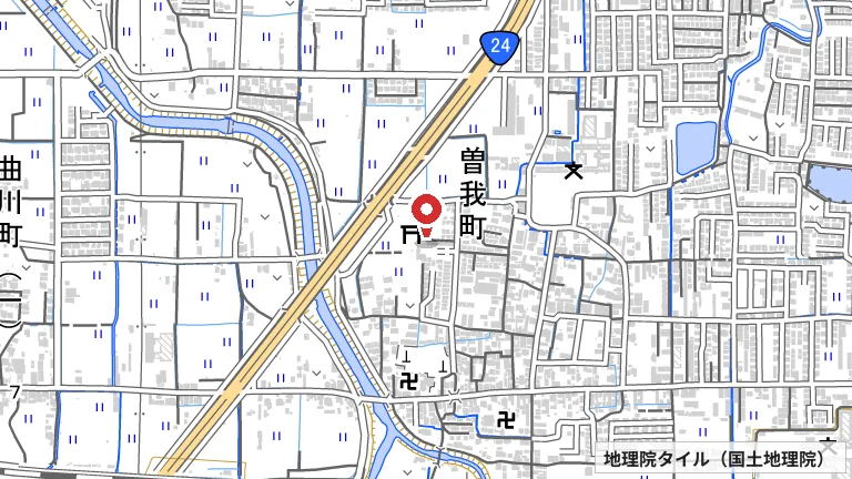 曽我川緑地体育館の所在地の地図（出典: 地理院タイル／国土地理院）