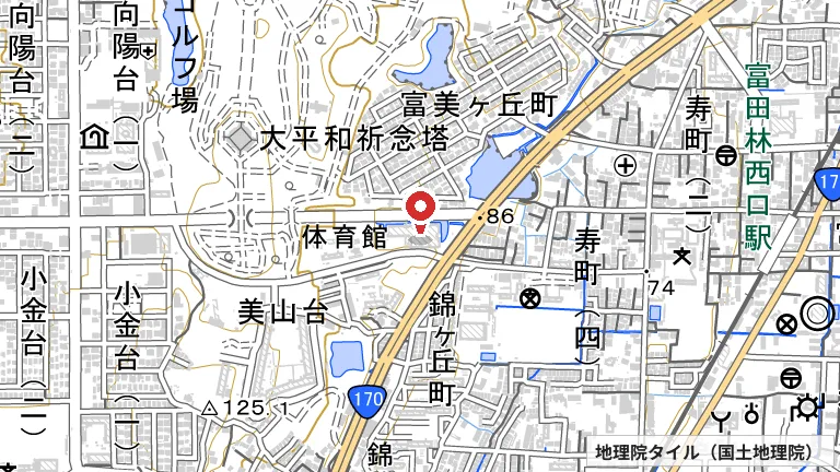 富田林市立スポーツ施設（市民総合体育館）の所在地の地図（出典: 地理院タイル／国土地理院）