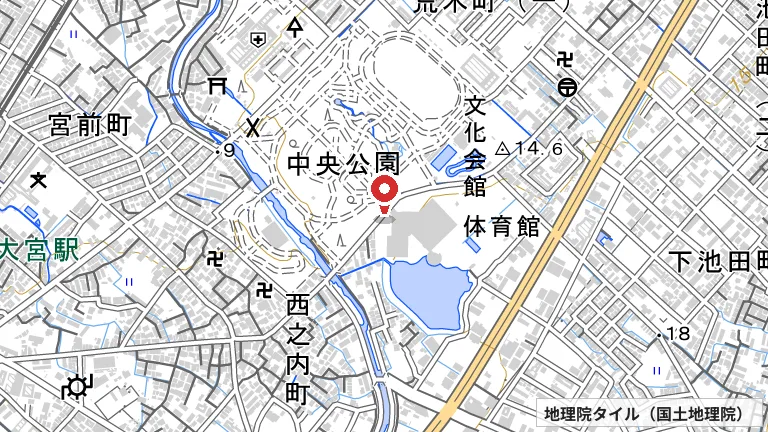 岸和田市総合体育館（きんでんアリーナ）の所在地の地図（出典: 地理院タイル／国土地理院）