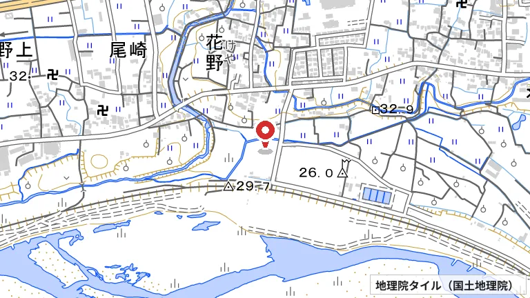 紀の川市都市公園施設（紀の川市民公園）の所在地の地図（出典: 地理院タイル／国土地理院）