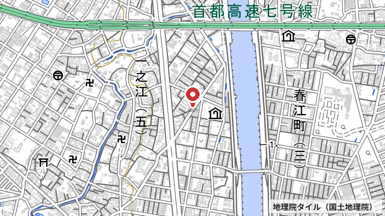 一之江コミュニティ会館の所在地の地図（出典: 地理院タイル／国土地理院）