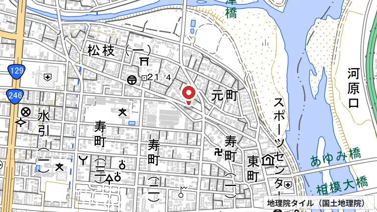 厚木北公民館・地区市民センターの所在地の地図（出典: 地理院タイル／国土地理院）
