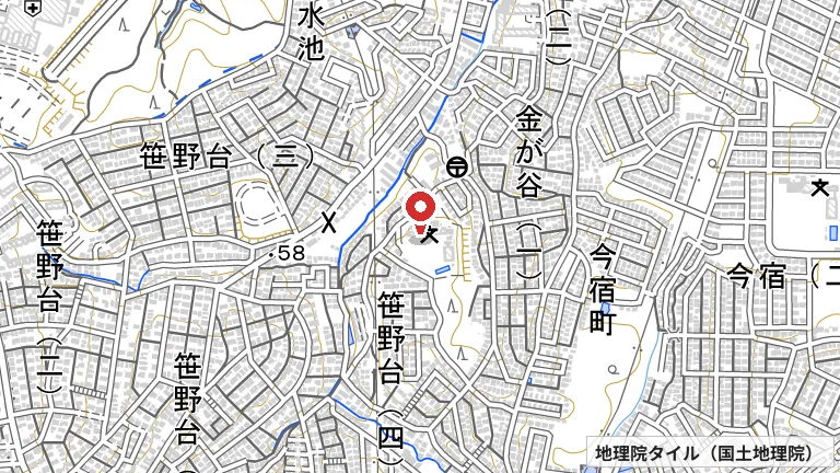 横浜市立笹野台小学校の所在地の地図（出典: 地理院タイル／国土地理院）