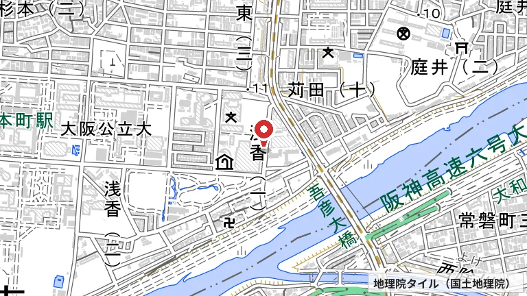 大阪市立住吉スポーツセンターの所在地の地図（出典: 地理院タイル／国土地理院）