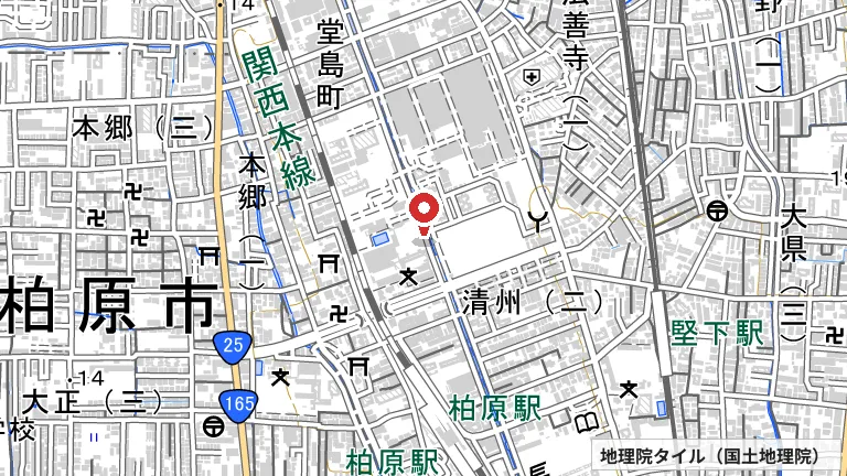 柏原中学校屋内運動場の所在地の地図（出典: 地理院タイル／国土地理院）