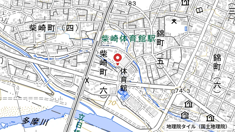 柴崎市民体育館の所在地の地図（出典: 地理院タイル／国土地理院）