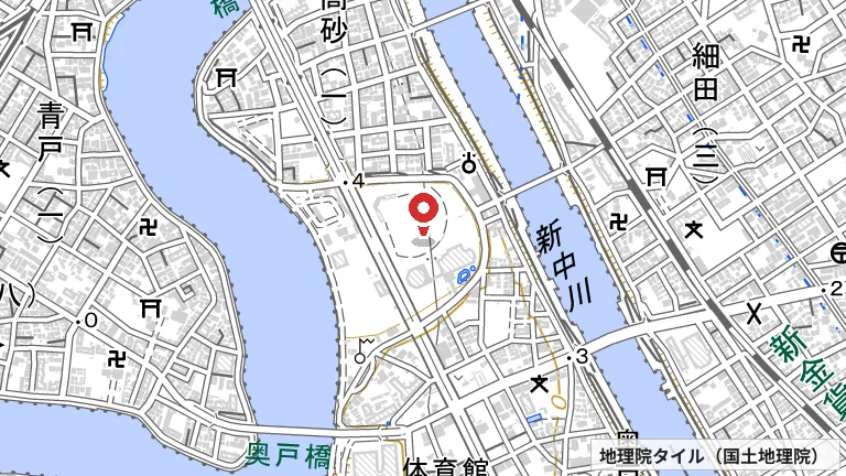奥戸総合スポーツセンターエイトホールの所在地の地図（出典: 地理院タイル／国土地理院）