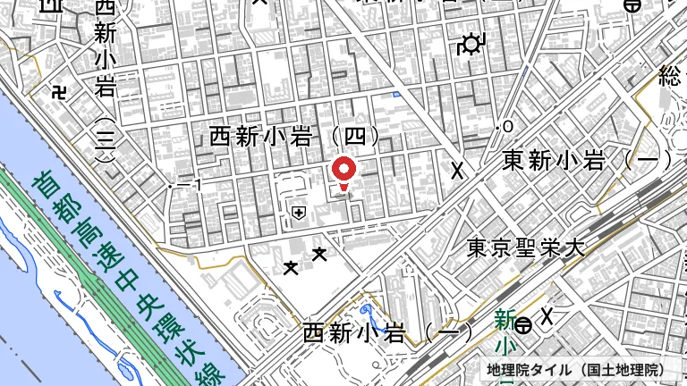 新小岩地域活動センター（にこわ新小岩）の所在地の地図（出典: 地理院タイル／国土地理院）