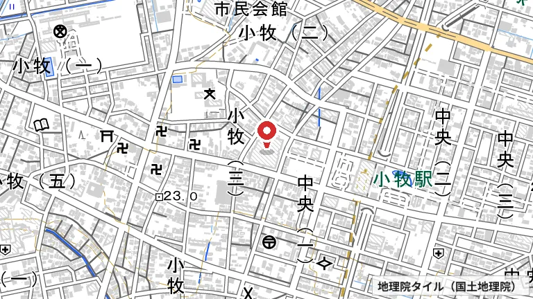 まなび創造館スポーツ広場（ラピオ5階）の所在地の地図（出典: 地理院タイル／国土地理院）