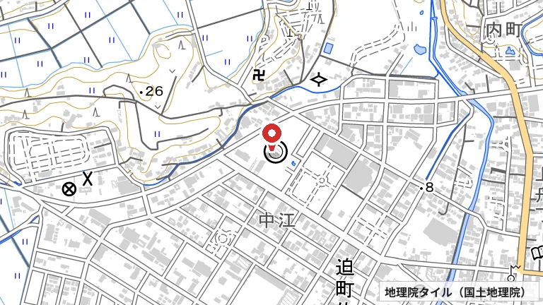 オサベフーズ迫体育館の所在地の地図（出典: 地理院タイル／国土地理院）