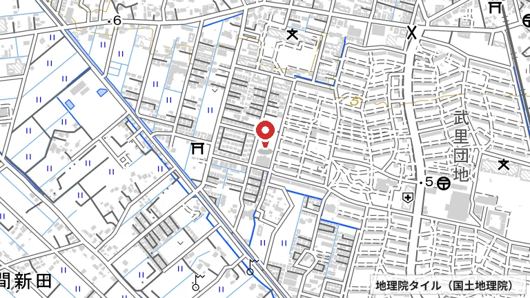 谷中小記念館の所在地の地図（出典: 地理院タイル／国土地理院）