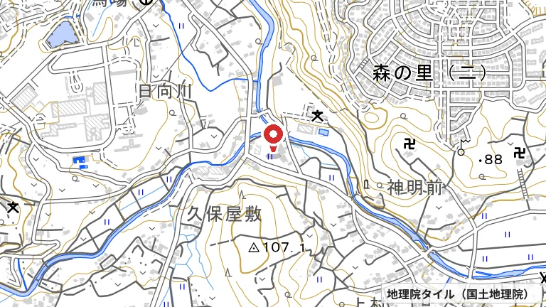 厚木市立玉川公民館の所在地の地図（出典: 地理院タイル／国土地理院）