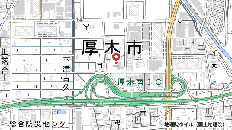 厚木市立相川公民館の所在地の地図（出典: 地理院タイル／国土地理院）